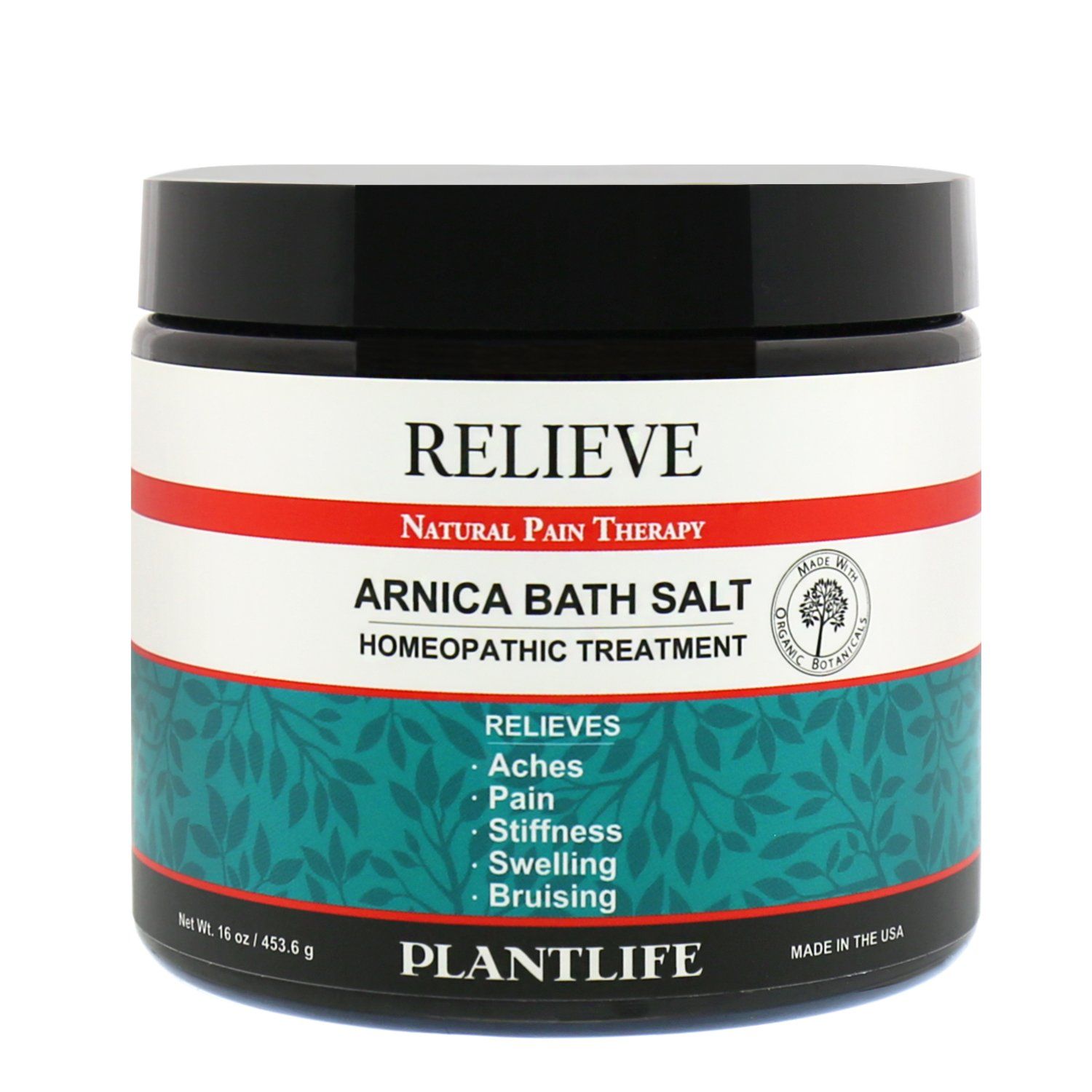 Plantlife Arnica Relieve Mineral Bath Salts - Made with Arnica and 100% Pure Essential Oils - Relieve Products are a Homeopathic Solution for Everyday Use - Works Quickly and Effectively