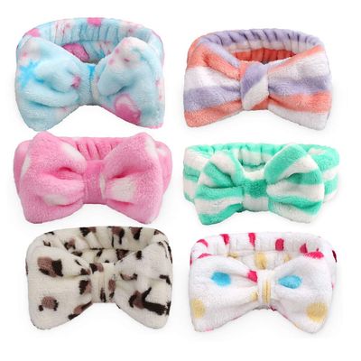 AOPRIE 6 Pieces Women&#39;s Spa Headbands - Soft Coral Fleece Bow Hair Wraps for Facial Makeup, Face Washing, and Shower