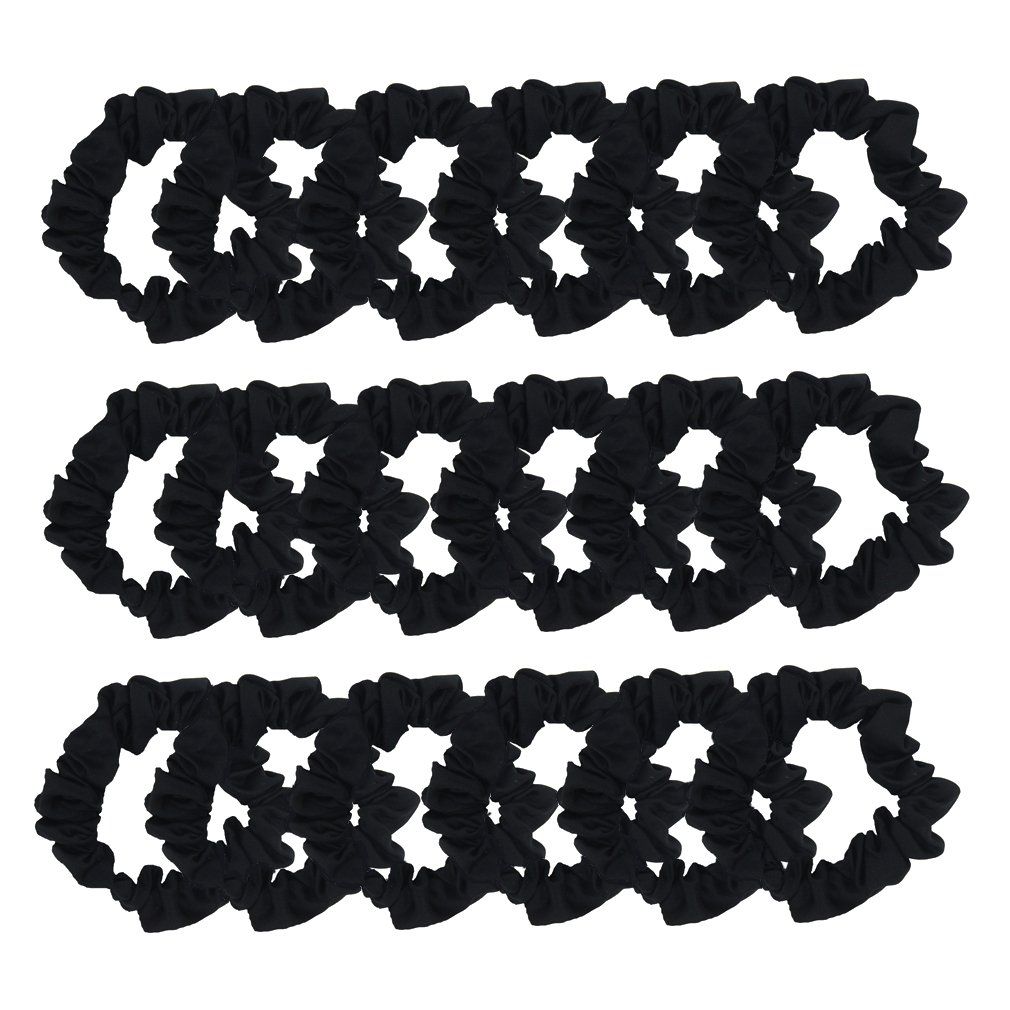 Set of 24 Black Satin Hair Scrunchies for Women Elastic Hair Ties Small Hair Bobbles Fabric Hair Bands Ponytail Holder Girls Hair Accessories