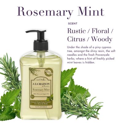 A LA MAISON de Provence Liquid Hand Soap | Rosemary Mint Scent | French Milled Moisturizing Natural Hand Soap | in 16.9 oz. Pump Bottles | (3 Pack)