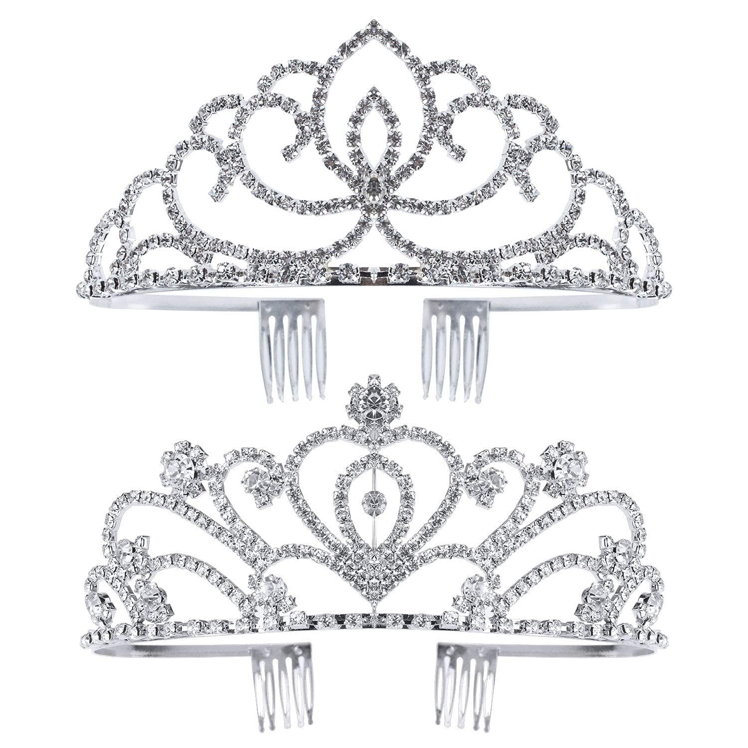 Jaciya 2 Pack Tiara Crown for Women Girls Princess Silver Crystal Tiara with Combs Rhinestone Headpieces tiara de la corona Birthday Wedding Party Hair Accessories