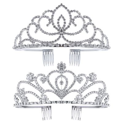 Jaciya 2 Pack Tiara Crown for Women Girls Princess Silver Crystal Tiara with Combs Rhinestone Headpieces tiara de la corona Birthday Wedding Party Hair Accessories