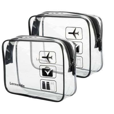 Lermende 2 PCS TSA Approved Toiletry Bag Clear Toiletry Bag for Traveling, Airport Travel Toiletry Bag Carry On TSA Bag Clear Bag Quart Sized Travel Toiletry Bag for Women Men (Black)