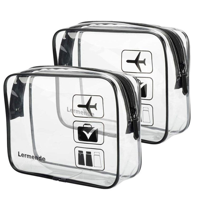 Lermende 2 PCS TSA Approved Toiletry Bag Clear Toiletry Bag for Traveling, Airport Travel Toiletry Bag Carry On TSA Bag Clear Bag Quart Sized Travel Toiletry Bag for Women Men (Black)