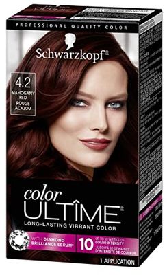 Schwarzkopf Color Ultime Hair Color, 4.2 Mahogany Red, 1 Application - Permanent Red Hair Dye for Vivid Color Intensity and Fade-Resistant Shine up to 10 Weeks