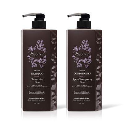 Saphira Divine Curls Shampoo and Conditioner for Curly, Wavy and Multi-Textured Hair, Sulfate-Free, Paraben-Free, Deeply Cleanses, Restores and Hydrates Curls, 34 Ounce (Pack of 2)