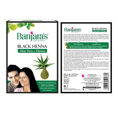 Banjara&#39;S Black Henna With Aloevera Hair Colour, 50G (Pack Of 1) - Black