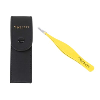 Tweezty Pointed Tweezers - Yellow Ingrown Hair Tweezers - Splinter Remover Needle Nose Tweezers For Eyebrow Shaping and Fine Hair Removal - Professional Grade Precision Tweezers