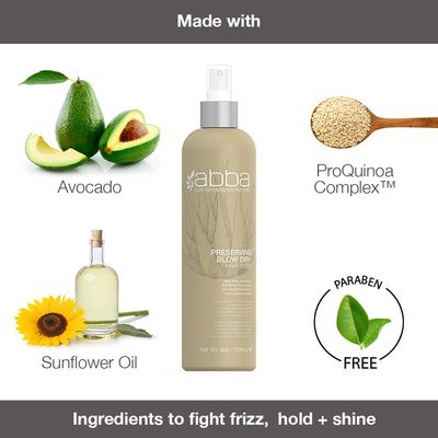 ABBA Preserving Blow Dry Hair Spray, Aloe Vera, Avocado &amp; Sunflower Oils, 8 Fl Oz