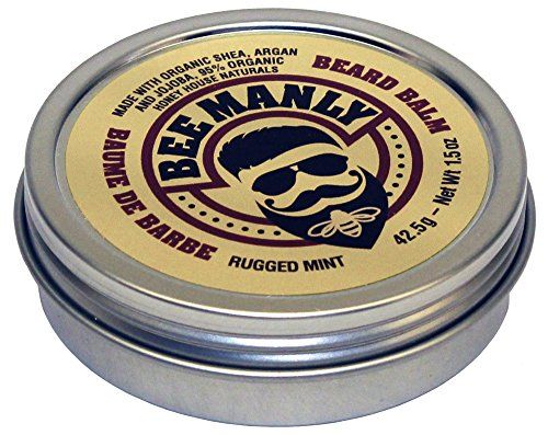 Bee Manly Honey House Naturals Beard Balm - Rugged Mint - 1.5 ounce Round Travel Size Tin - All Natural Ultra Moisturizing Beard Balm Infused with Essential Oils and Butters