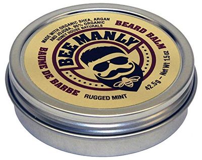 Bee Manly Honey House Naturals Beard Balm - Rugged Mint - 1.5 ounce Round Travel Size Tin - All Natural Ultra Moisturizing Beard Balm Infused with Essential Oils and Butters