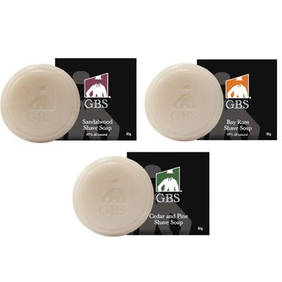 G.B.S 97% All Natural Shave Soap Set for Men, Cedar &amp; Pine, Sandalwood, Bay Rum, Pack of 3