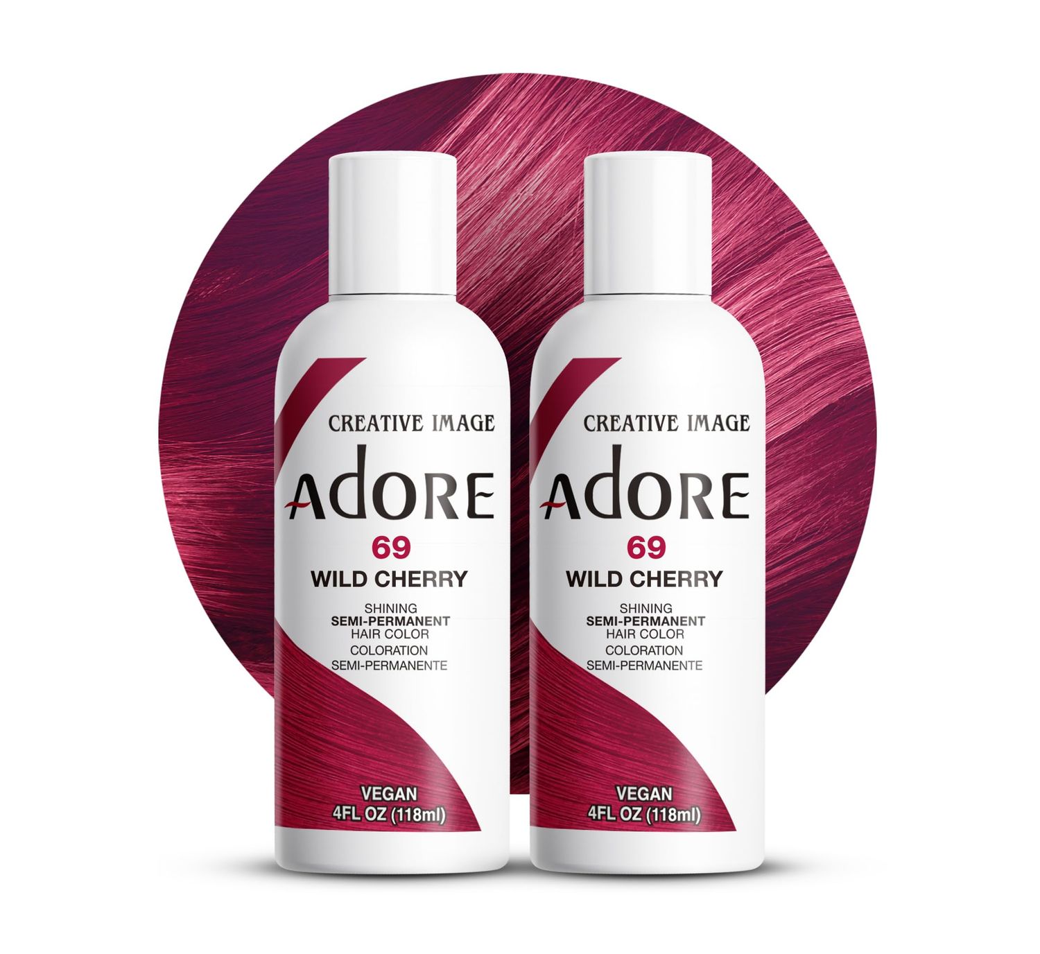 Adore Semi Permanent Hair Color - Vegan and Cruelty-Free Red Hair Dye - 4 Fl Oz - 069 Wild Cherry (Pack of 2)