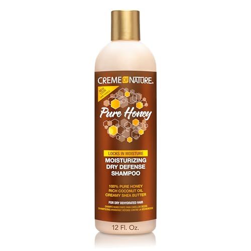Coconut Oil &amp; Shea Butter Shampoo by Creme of Nature,Dry Defense for Damaged Hair, Formula with Pure Honey, 12.07 Fl Oz