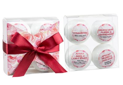 Home Spa Bath Gift Basket Stocking Stuffer Bath Fizzies Set - Strawberry, Golden Aura Floral &amp; Sandalwood, Apricot Yogurt&amp;Chia Seed, etc