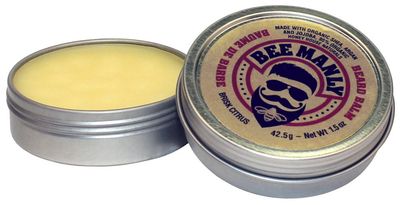 Bee Manly Honey House Naturals Beard Balm - Rugged Mint - 1.5 ounce Round Travel Size Tin - All Natural Ultra Moisturizing Beard Balm Infused with Essential Oils and Butters