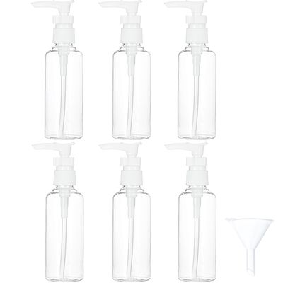 TecUnite 6 Pack Transparent Travel Bottles Pump Bottle Lotion Dispenser Bottle Set with Small Funnel for Flight, Airport, Holiday (White, 100 ml)