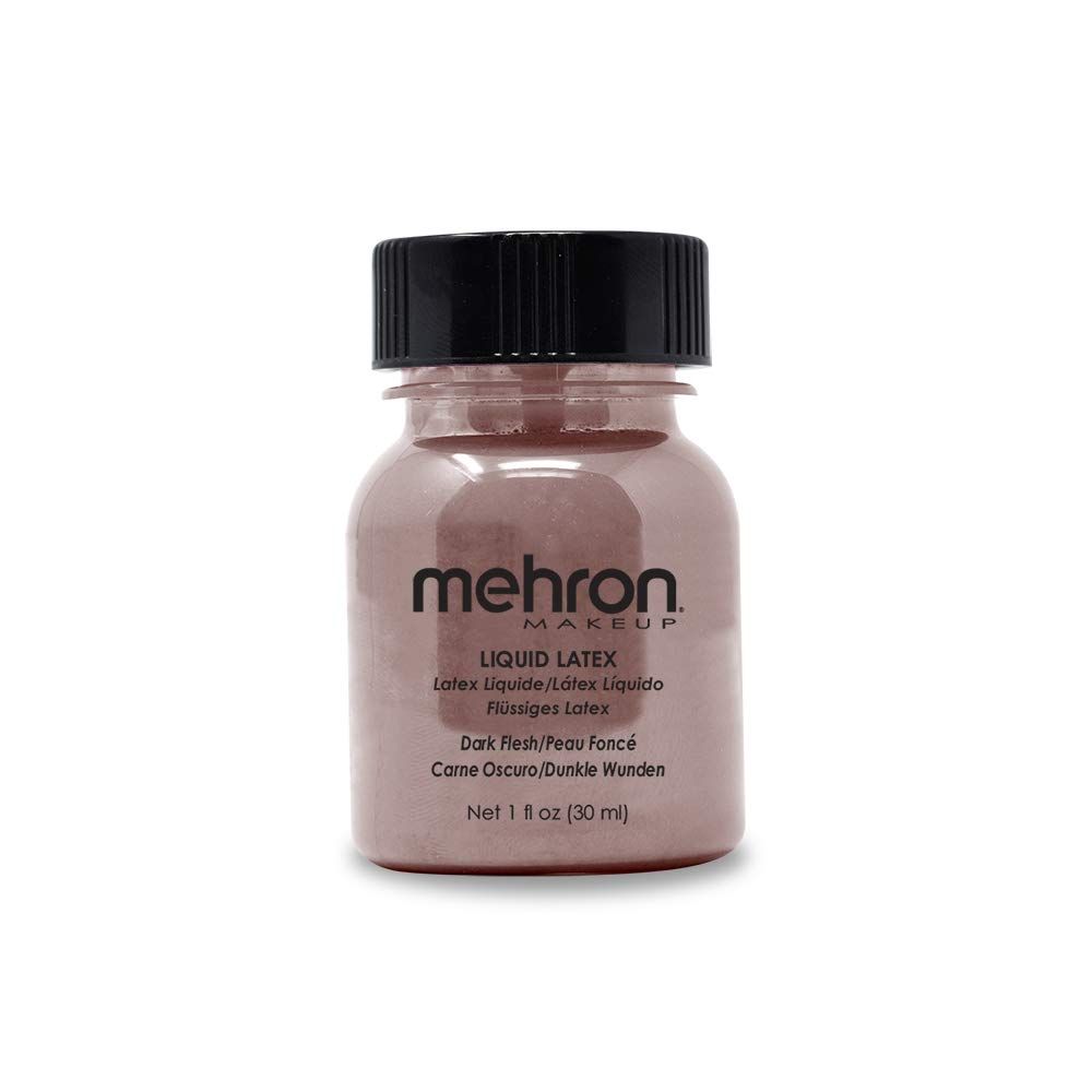 Mehron Makeup Liquid Latex | SFX Makeup | Halloween Latex Makeup | Latex Glue for Skin | Prosthetic Glue 1 fl oz (30 ml) (Dark Flesh)
