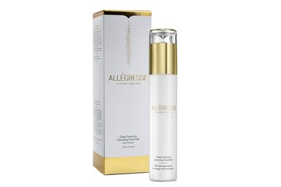 Allegresse Anti Aging 24 Karat Foaming Gold Deep Facial Cleanser | Enriched with Natural Oils, Extracts, Antioxidants &amp; Vitamin E | Ultra Gentle Face Wash for All Skin Types | 4 Oz