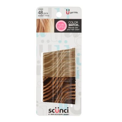 Scunci by Conair No-Slip Grip bobby pins - bobby pins brown hair - hair accessories for women - Color Match Blonde &amp; Brunette - 48 Count