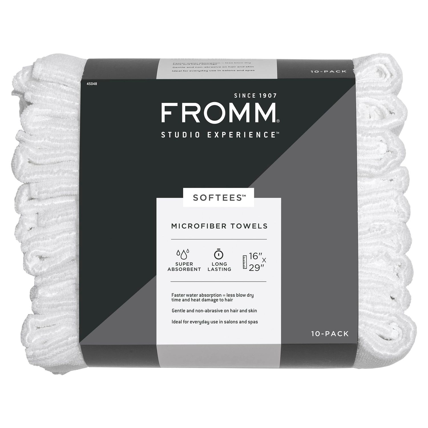 Fromm Softees Microfiber Salon Hair Towels for Hairstylists, Barbers, Spa, Gym in White, 16&quot; by 29&quot;, 10 count Perfect Hair Care Towel for Drying Curly, Long, Wavy Hair