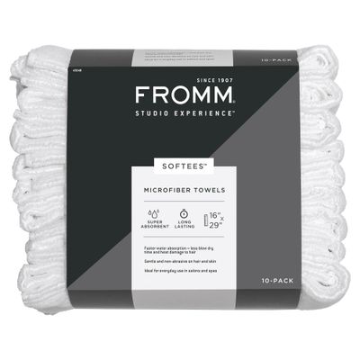 Fromm Softees Microfiber Salon Hair Towels for Hairstylists, Barbers, Spa, Gym in White, 16&quot; by 29&quot;, 10 count Perfect Hair Care Towel for Drying Curly, Long, Wavy Hair