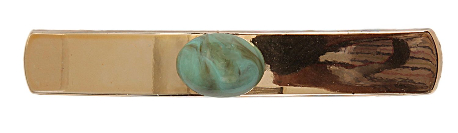 Caravan French Automatic Decorated Barrette, Turquoise Bead, Gold