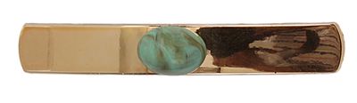 Caravan French Automatic Decorated Barrette, Turquoise Bead, Gold
