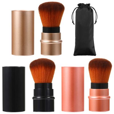 3PCS Retractable Makeup Brushes, Powder Foundation Kabuki Brush Travel Face Blush Brush with Cover for Concealer, Highlighter, Powder Cosmetics