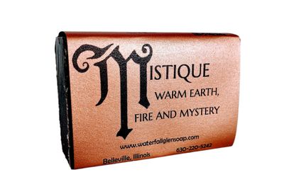 WFG WATERFALL GLEN SOAP COMPANY, LLC, Mistique, sandalwood, patchouli and spices bath soap, body soap, natural vegan soap enriched with cocoa butter
