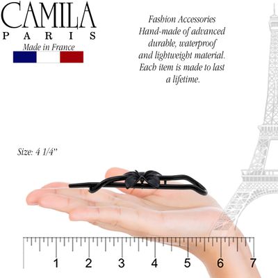 Camila Paris CP1593 French Hair Barrette Pin Clips for Girls, Flower, Black, No Metal Parts, Strong Hold Grip Hair Clips for Women, No Slip Styling Girls Hair Accessories, Made in France