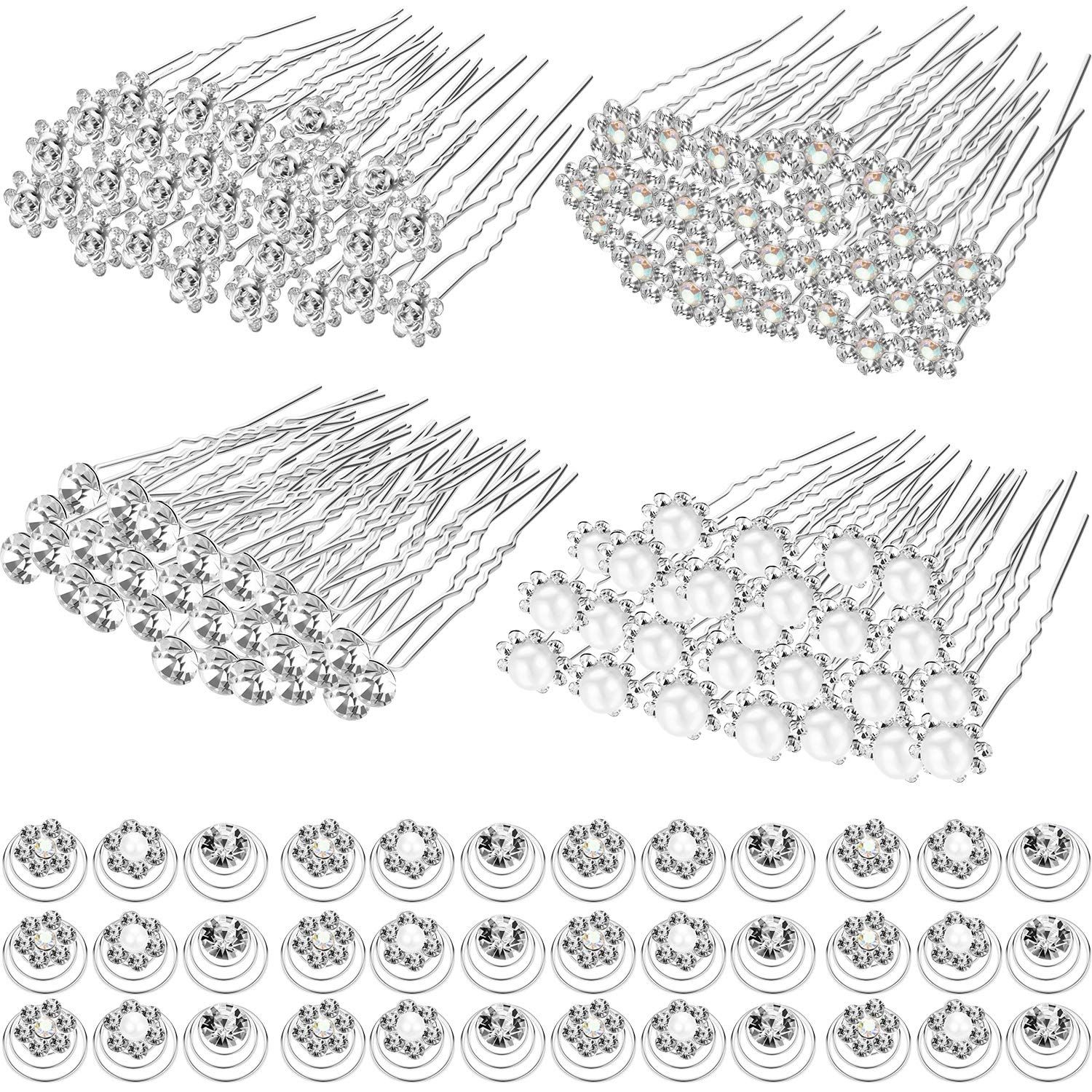 Yaomiao 116 Pcs Wedding Hair Jewels for Girls Spiral Hair Pins Rhinestone Hair Pins Bridal Hair Accessories Crystal Pearl Hair Clips Flower Spiral Hairstyles Pin for Women Girl Wedding Prom Party