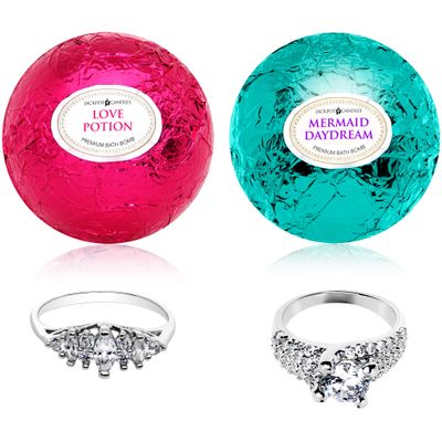 Mermaid Love Potion Bath Bombs Gift Set of 2 with Size 7 Ring Surprise Inside Each Made in USA