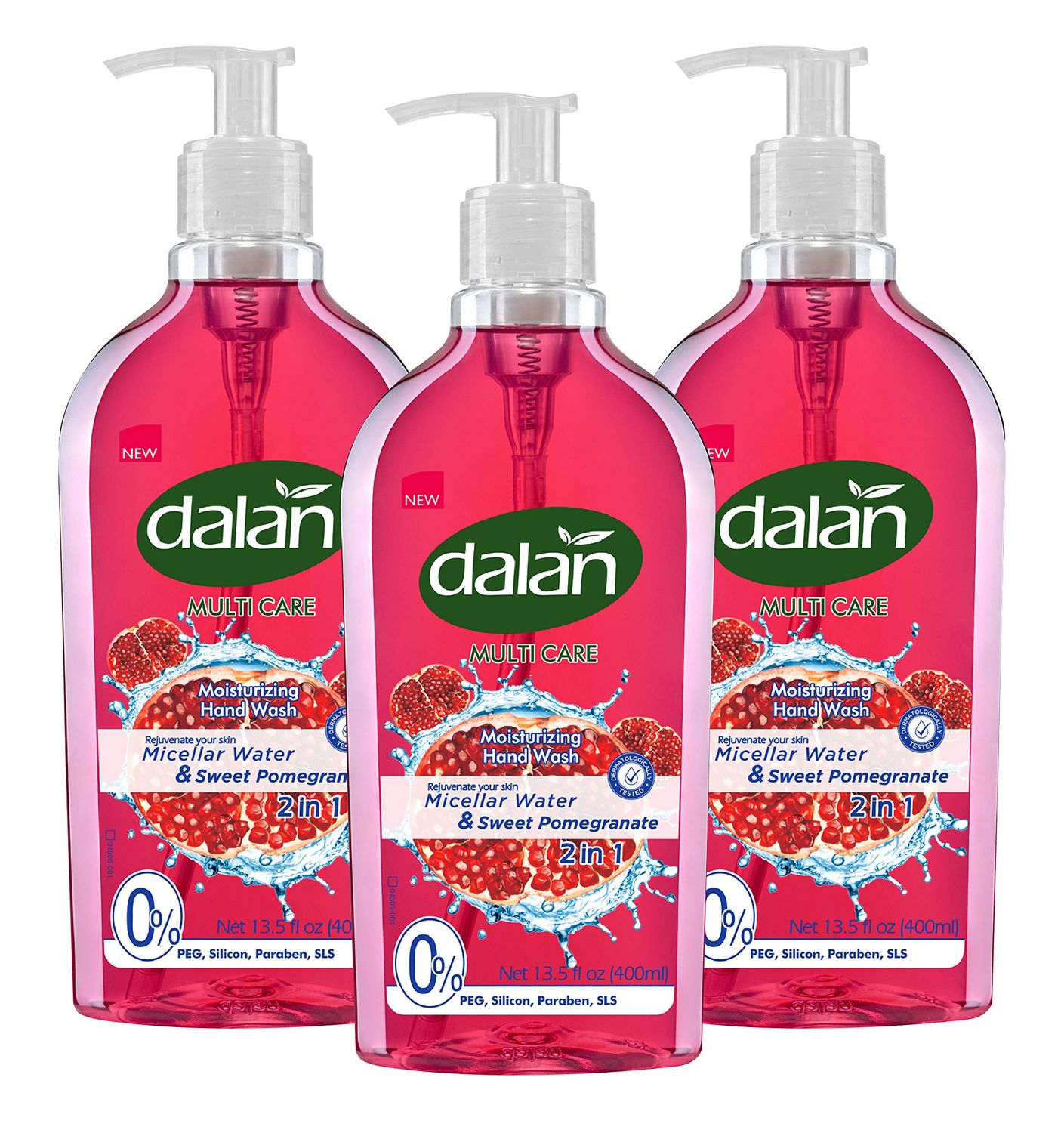 Dalan Sweet Pomegranate Multicare Ultra Moisturizing Liquid Hand Soap for Normal and Dry Hands Fresh Clean and Soft Feeling (13.5 Fl Oz / 400 mL (Pack of 3))