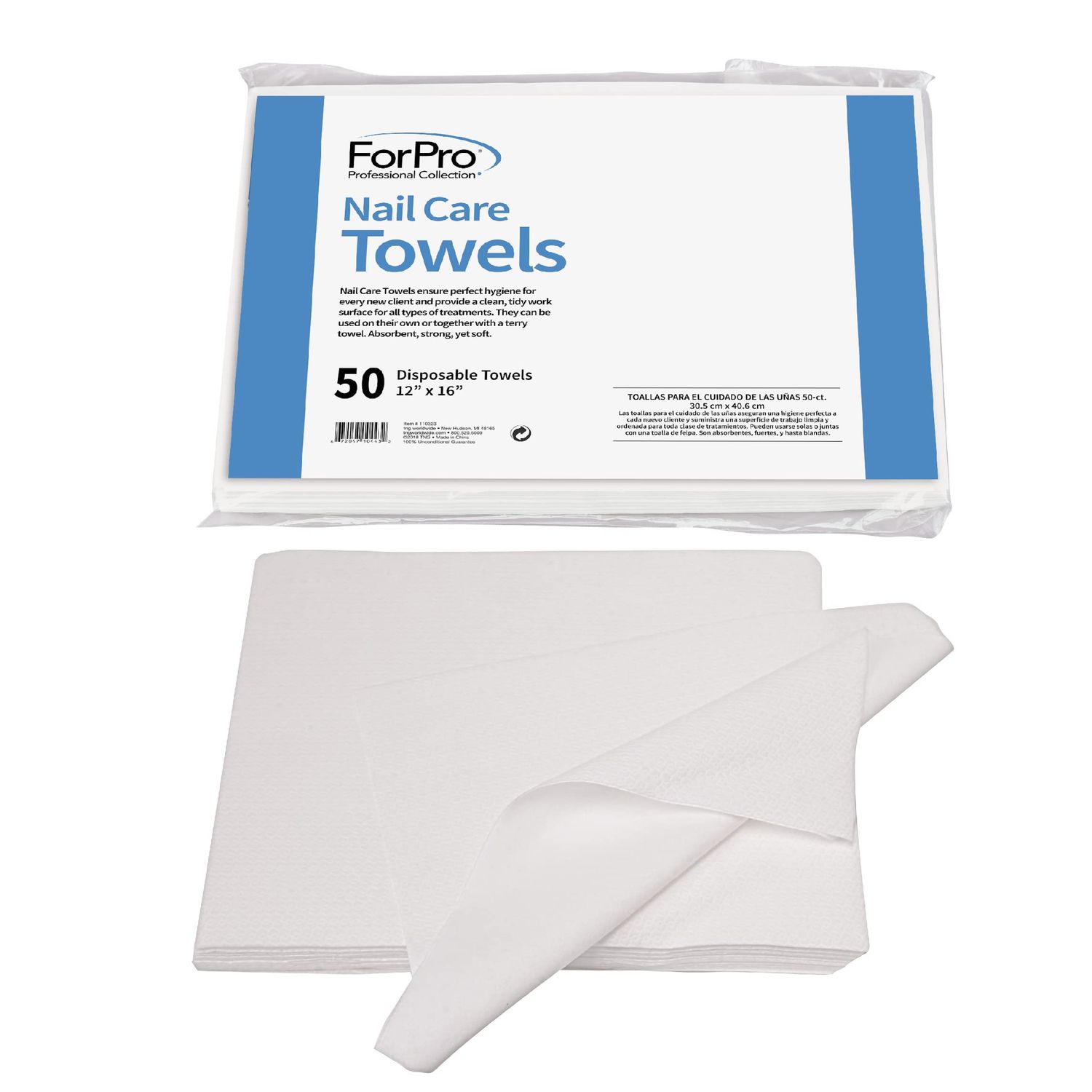 ForPro Professional Collection Original Nail Care Towels for Manicures and Pedicures, Lint-Free, Disposable Towels, 12&quot; x 16&quot;, 50-Count