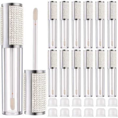 Patelai 12 Pcs 5 ml Rhinestone Lip Gloss Tubes Crystal Lip Balm Tubes for Lip Gloss Empty Lip Gloss Bottles Refillable Rhinestone Lip Gloss Container Plastic Cosmetic Bottles(Silver)