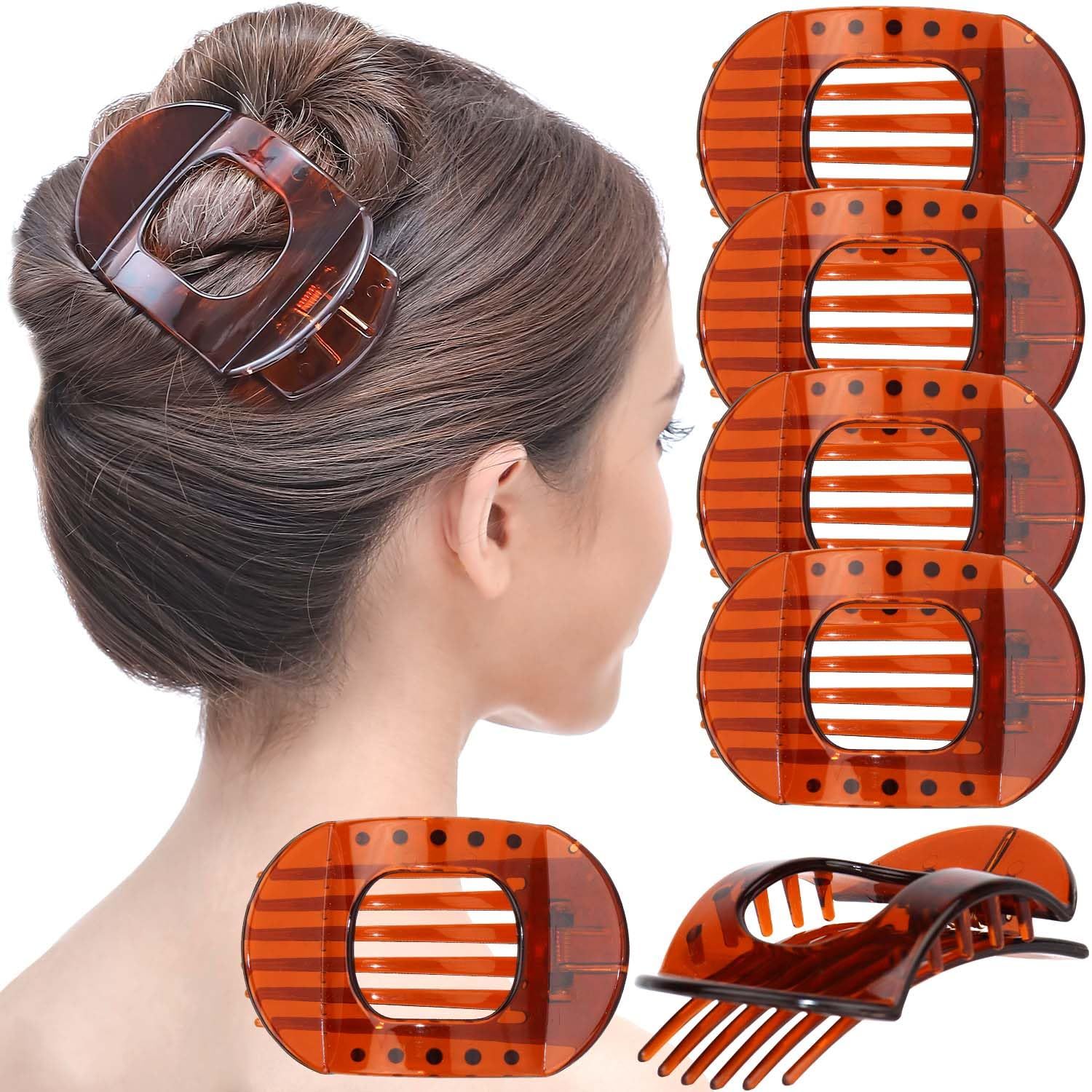 RC ROCHE ORNAMENT 6 Pcs Womens Square Strong Grip Secure Hold Inner Teeth Styling Plastic Comfortable Curve No Slip Beauty Accessory Girls Ladies Claw Clamp Clip, Medium Brown