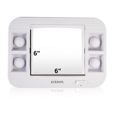 JERDON Two-Sided Makeup Mirror with Lights - Vanity Mirror with 5X Magnification &amp; Two Setting Glare-Free Lighting - White Base - Model J1015