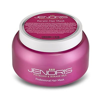 Jenoris Keratin Hair Mask 16.9 fl.oz Blend of Natural Keratin and Pistachio Oil to complete the nourishing Omega 3-6-9 Complex for dry hair and post-straightening treatments.