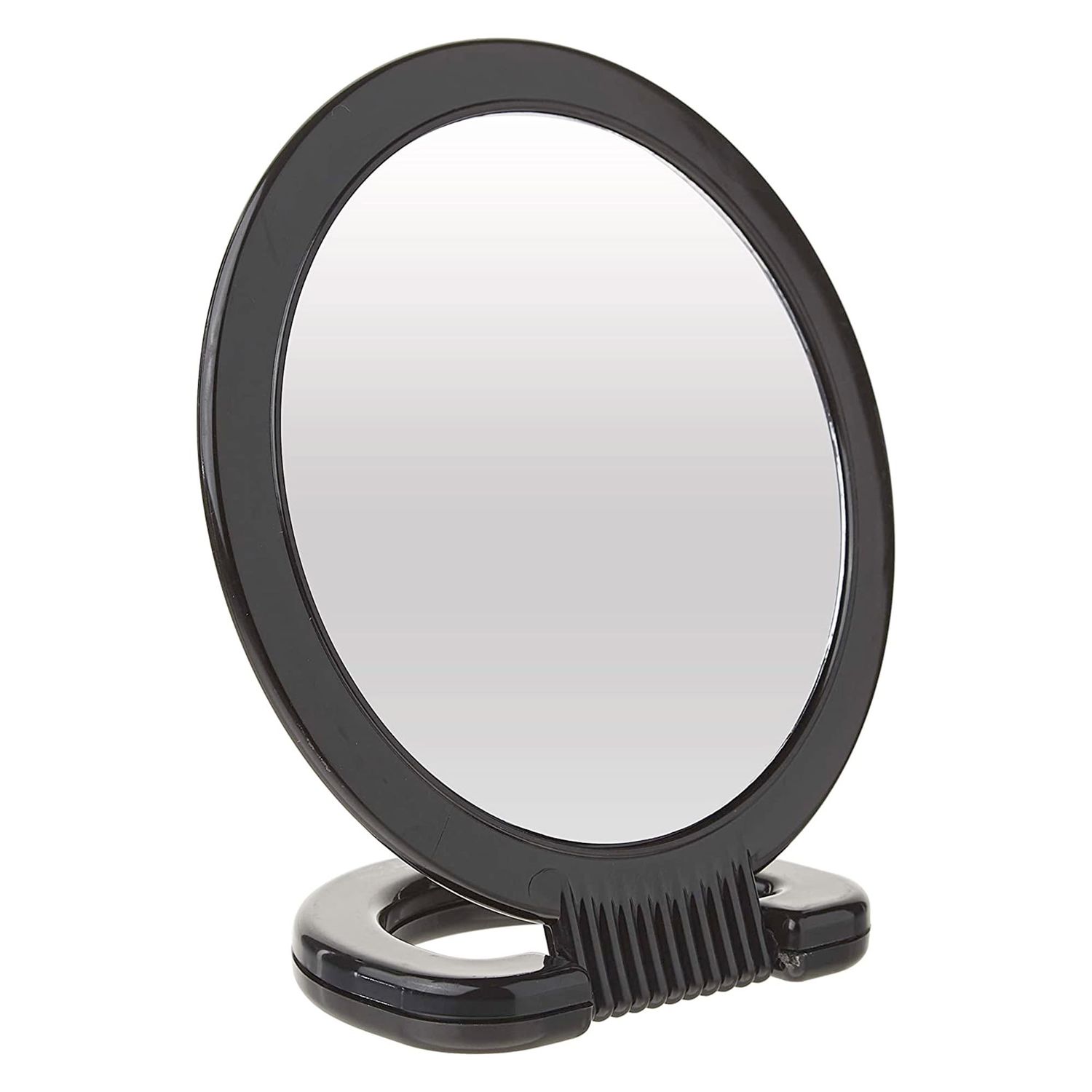 Diane Hand Mirror with Stand with 1X and 3X Magnification, Double-Sided Hand Held Mirror with Handle for Salon, Barber, Vanity, Grooming, Shaving, and Travel, Medium, 6&quot; x 10&quot;, Black