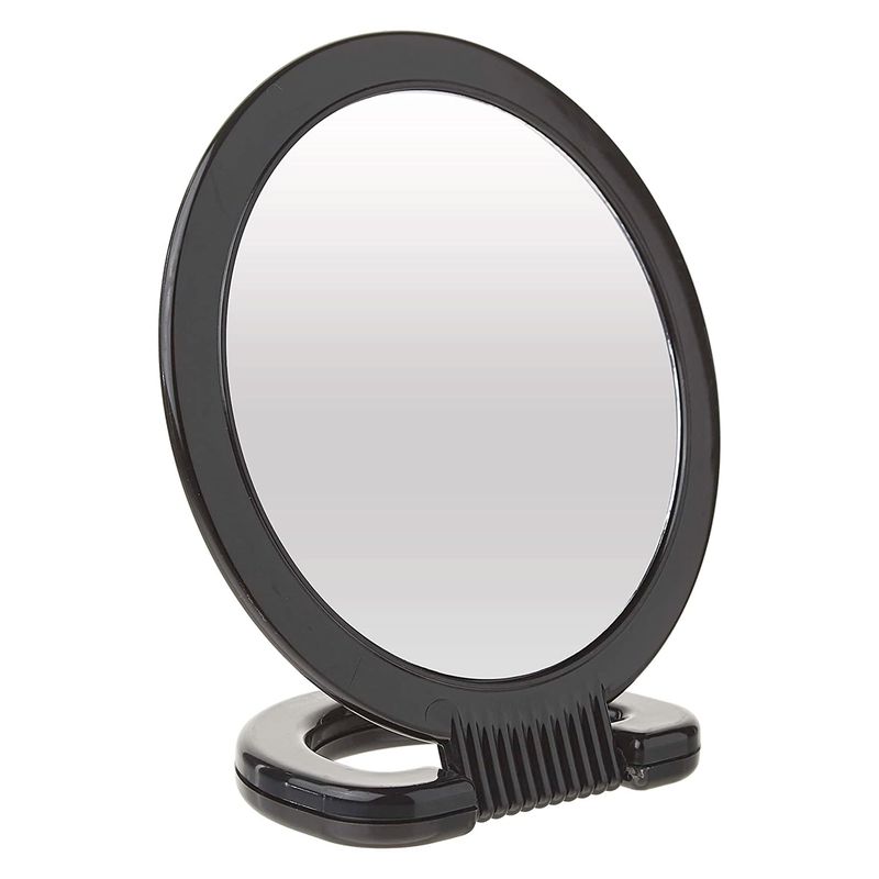 Diane Hand Mirror with Stand with 1X and 3X Magnification, Double-Sided Hand Held Mirror with Handle for Salon, Barber, Vanity, Grooming, Shaving, and Travel, Medium, 6" x 10", Black