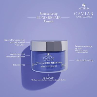 Alterna Caviar Anti-Aging Restructuring Bond Repair Masque, 5.7 Ounce | Strengthens &amp; Protects Damaged Hair , 5.68 Fl Oz (Pack of 1)