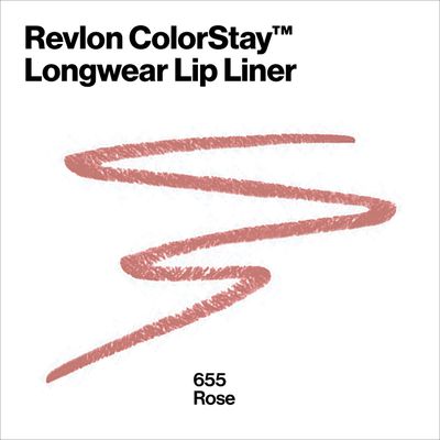 REVLON Lip Liner, Colorstay Lip Makeup with Built-in-Sharpener, Longwear Rich Lip Colors, Smooth Application, 655 Rose, 0.01 oz