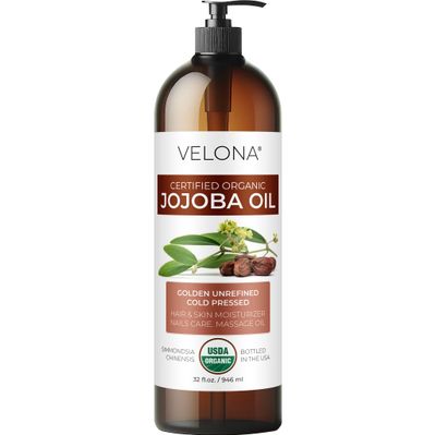 velona Jojoba Oil USDA Certified Organic - 32 Fl Oz (With Pump) | 100% Pure and Natural Carrier Oil| Golden, Unrefined, Cold Pressed, Hexane Free