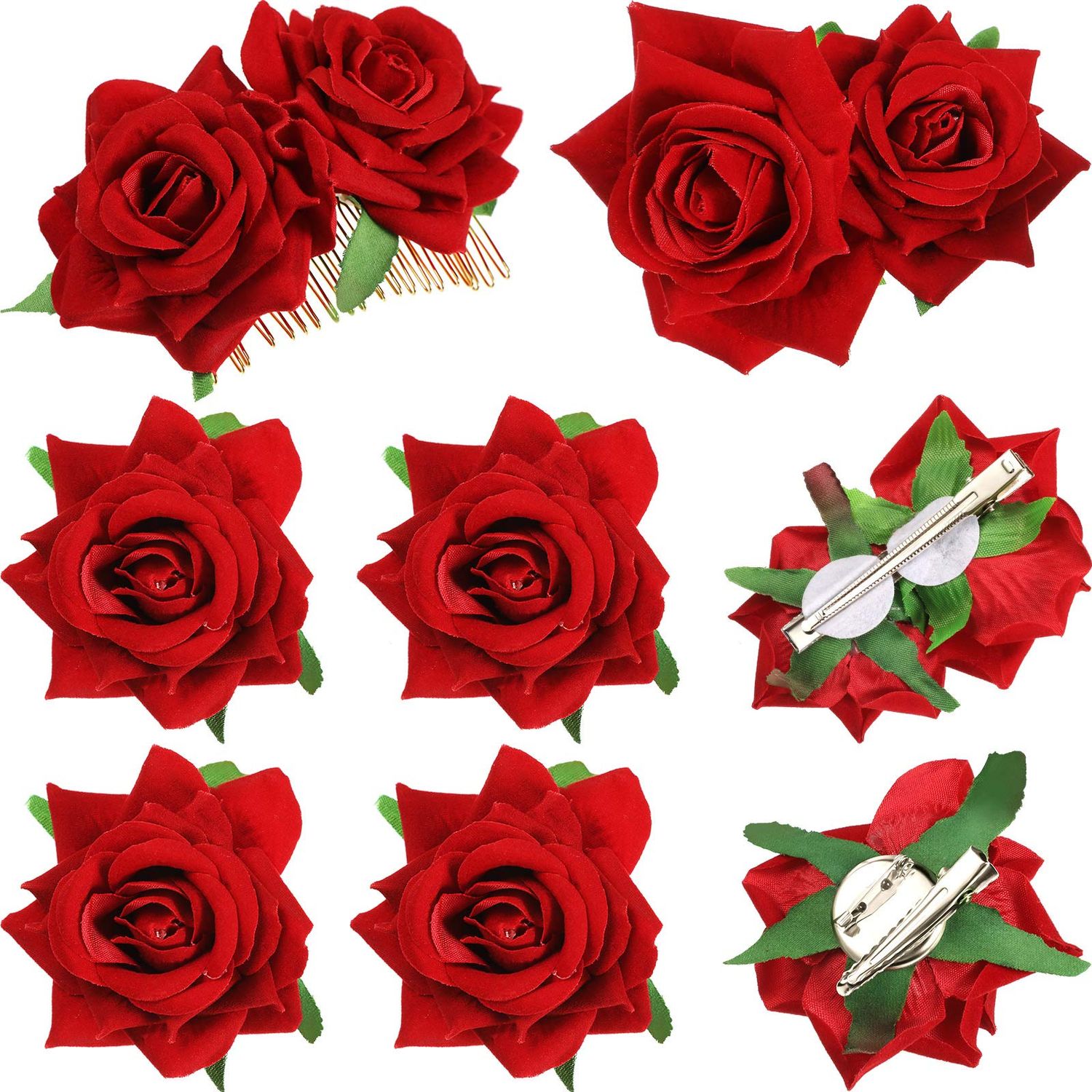 6 Pcs Rose Hair Clip Flower Hairpin Rose Hair Clip Comb Flower Hairpin Rose Brooch Floral Clips Mexican Rose Hair Accessories for Women Wedding Party Mother&#39;s Day(Red)