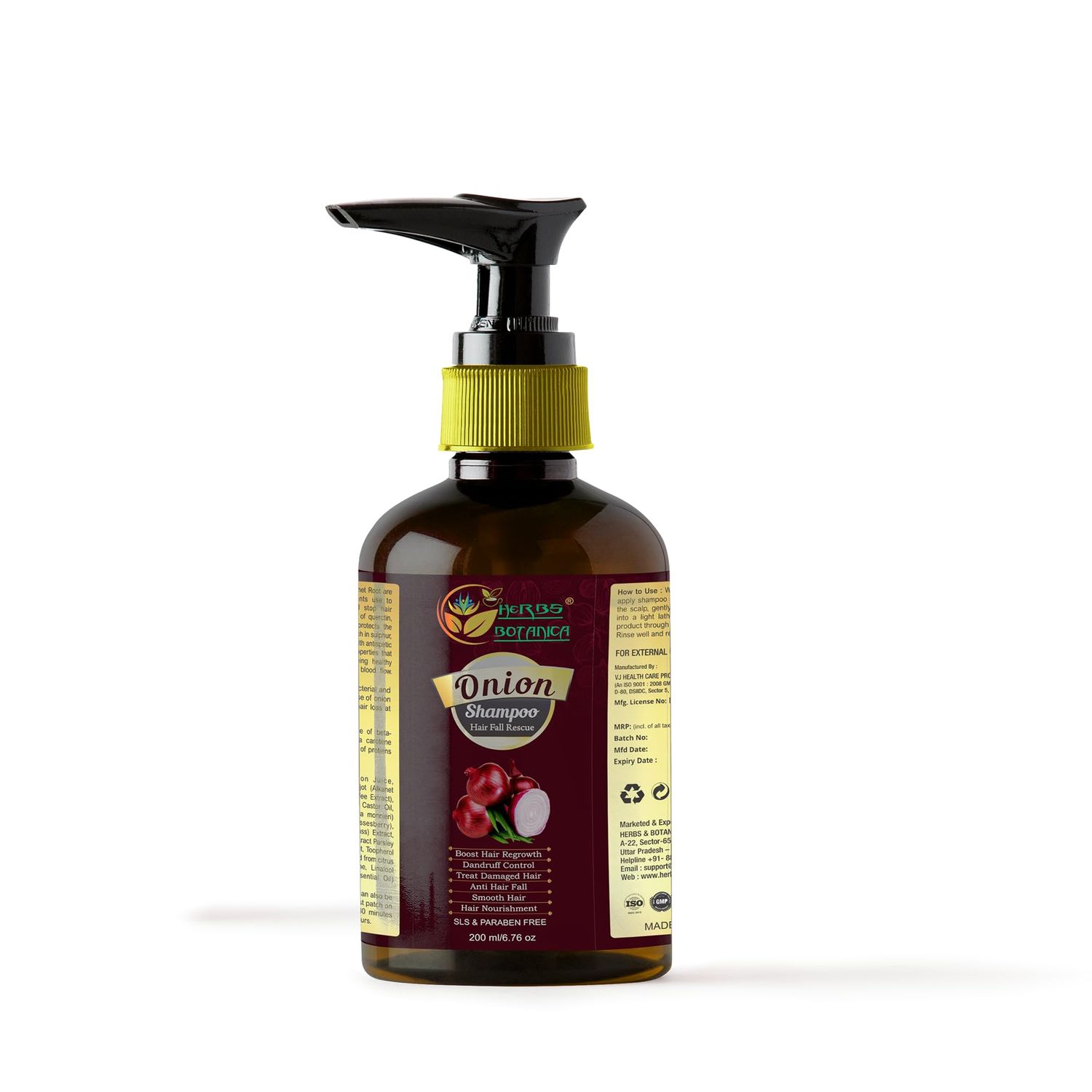 Onion Shampoo for Hair Growth - Enriched with Caffeine, Curry Leaf &amp; Indian Alkanet Root - Controls Hair Fall &amp; Dandruff - Onion Shampoo and Conditioner Alternative - 6.76 fl oz by Herbs Botanica