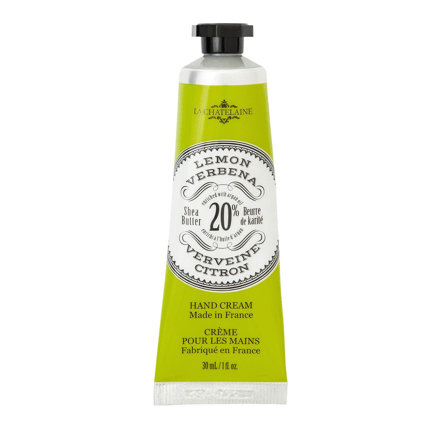 La Chatelaine 20% Shea Butter Hand Cream Travel Size, Organic Argan Oil, Moisturizing, Nourishing, Repairing, Extra-Rich Hand Lotion, Made in France, Paraben Free, 1 oz / 30ml (Lemon Verbena)