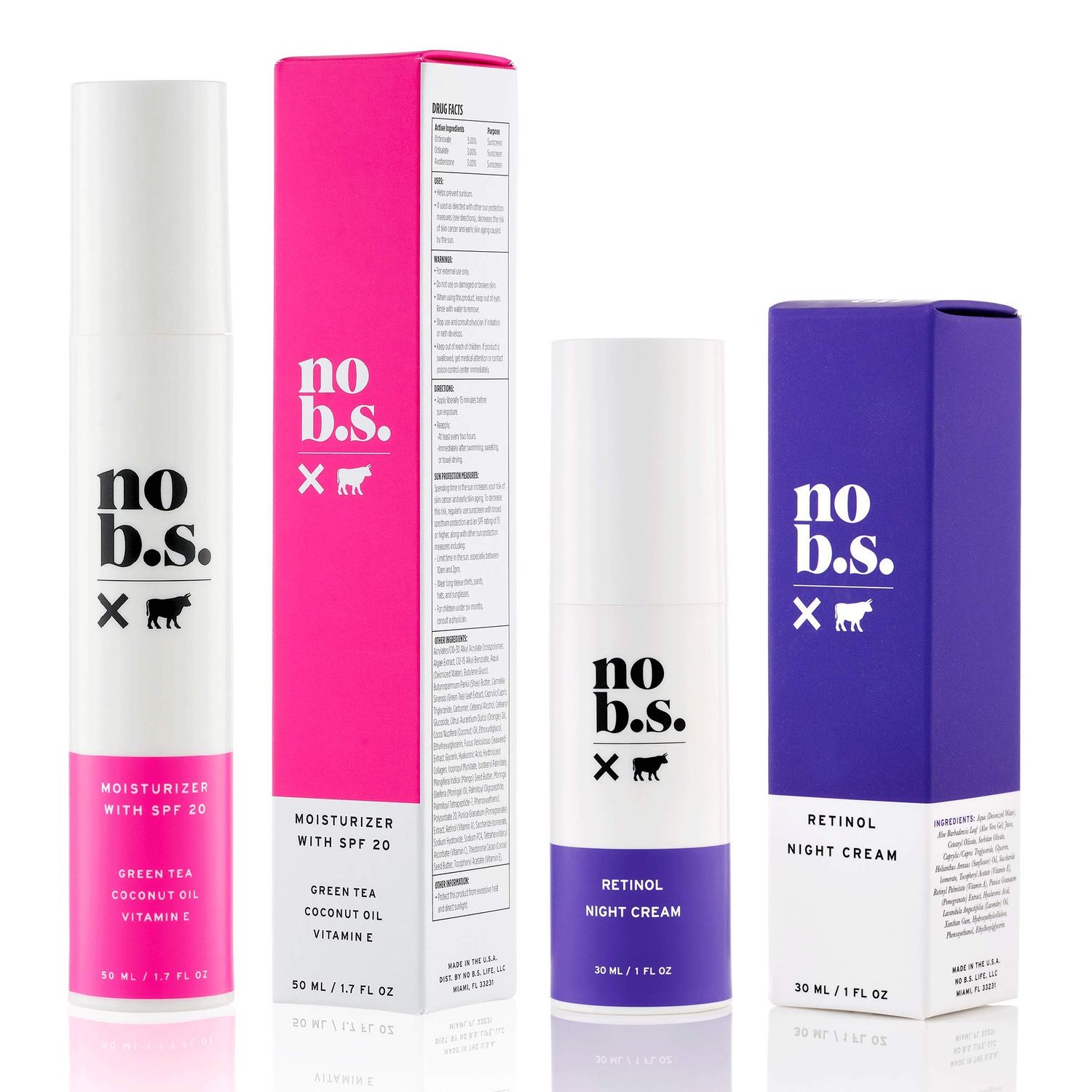No B.S. (No Bad Stuff) Protect + Correct Duo - Daytime Face Moisturizer Spf 20 + Nighttime Cream, Hydrates &amp; Protect Skin, Soothes Redness (2.7 oz)
