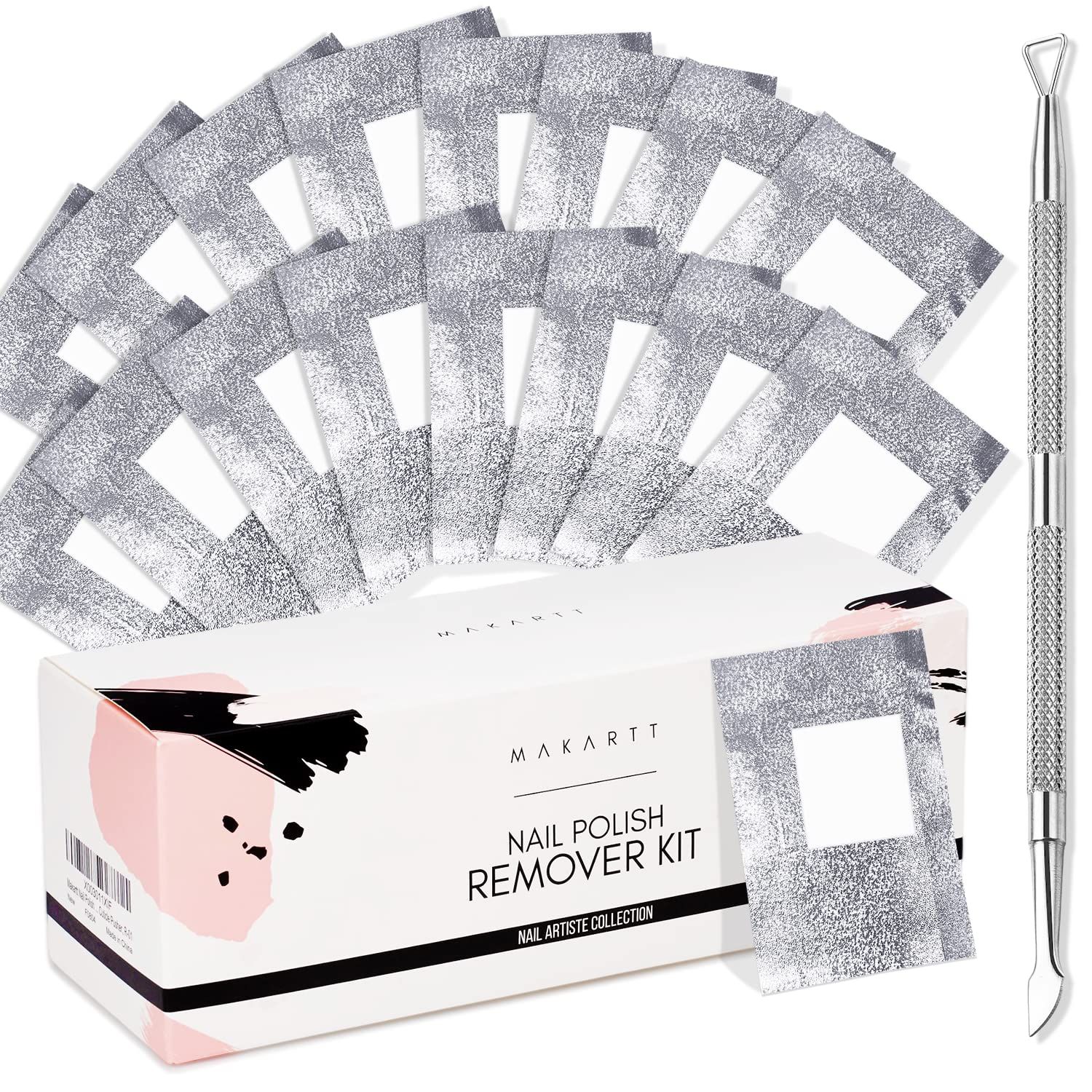 Makartt Nail Polish Nail Gel Remover Soak Off Gel Nail Polish Remover Foil Wraps 200pcs with Larger Cotton Pad 1 pcs Cuticle Pusher Valentine&#39;s Day Gift, R-01