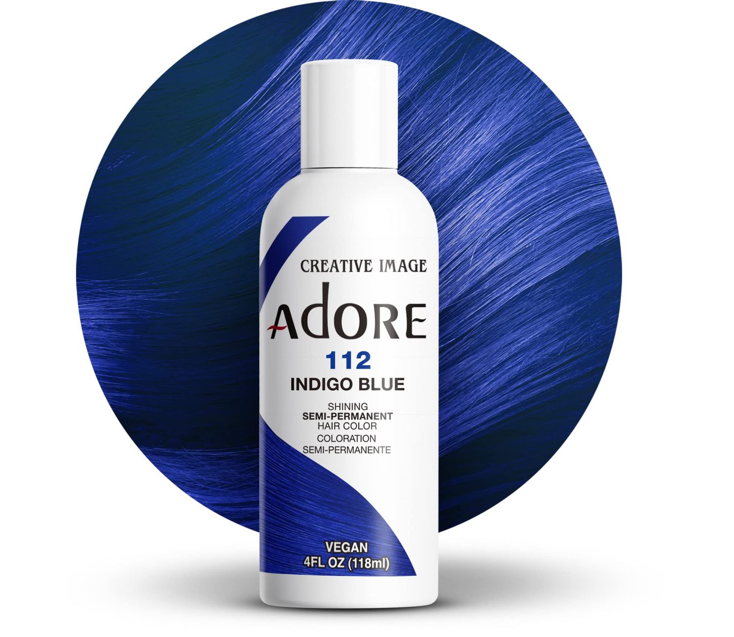 Adore Semi Permanent Hair Color - Vegan and Cruelty-Free Blue Hair Dye - 4 Fl Oz - 112 Indigo Blue (Pack of 1)